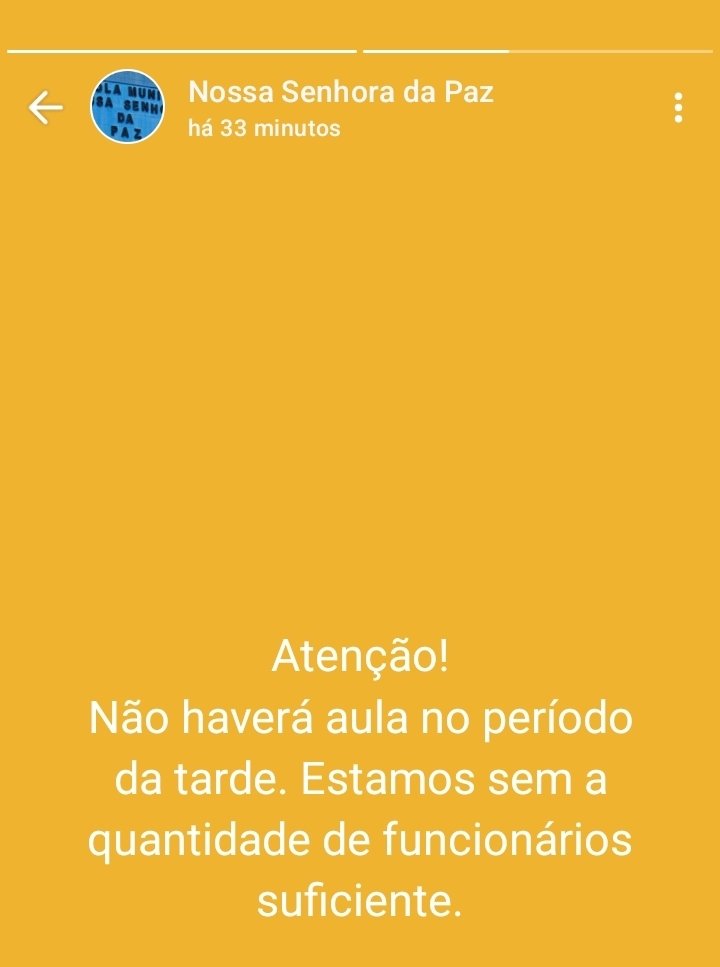 Comunicado sobre a interrupção das aulas no turno vespertino na Escola Municipal Nossa Senhora da Paz